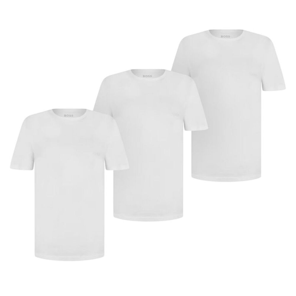 Boss Mens Embroidered Logo Crew Neck T-Shirt (Pack of 3) / White